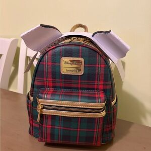 Loungefly 2025 Christmas Disney Plaid Backpack - Red and Dark Green